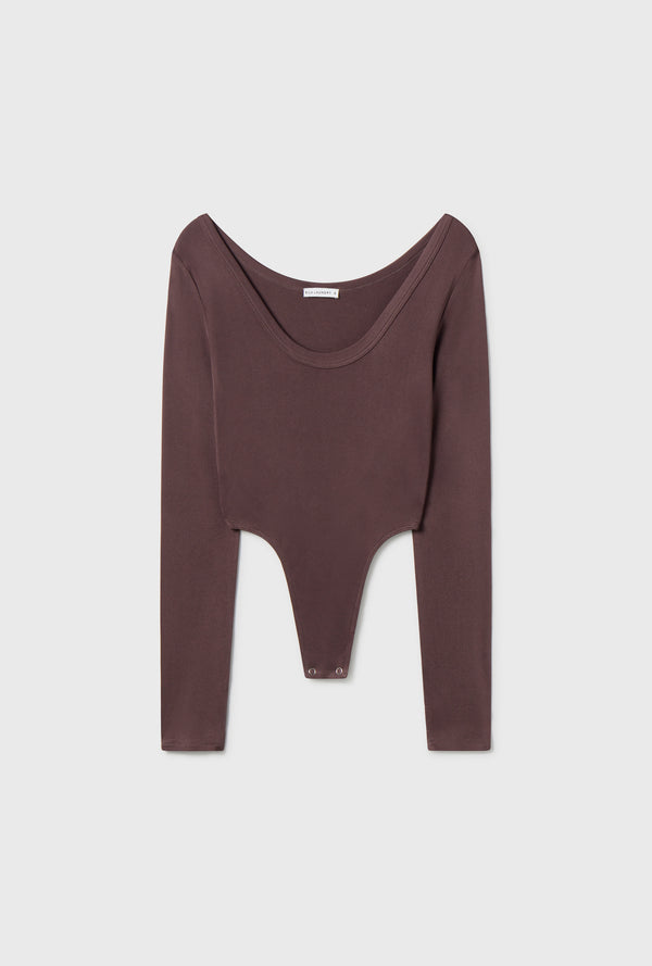 JERSEY MODAL LONG SLEEVE CUTAWAY BODYSUIT CACAO