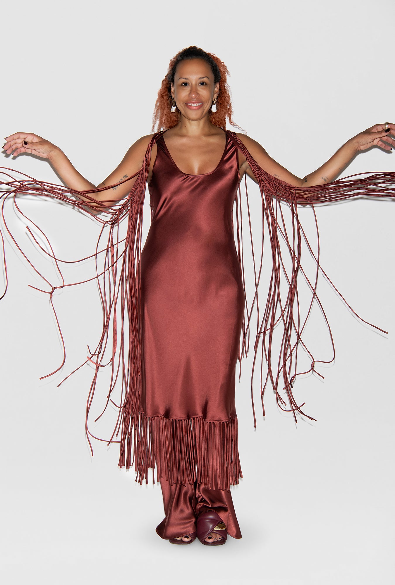 FRINGE SCOOP NECK DRESS CANYON