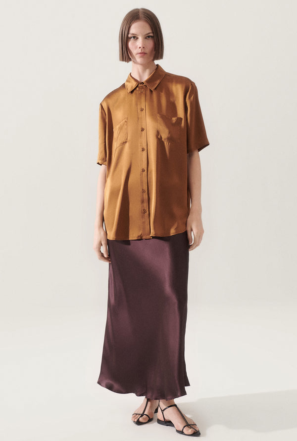 SHORT SLEEVE BOYFRIEND SHIRT VAN DYKE BROWN