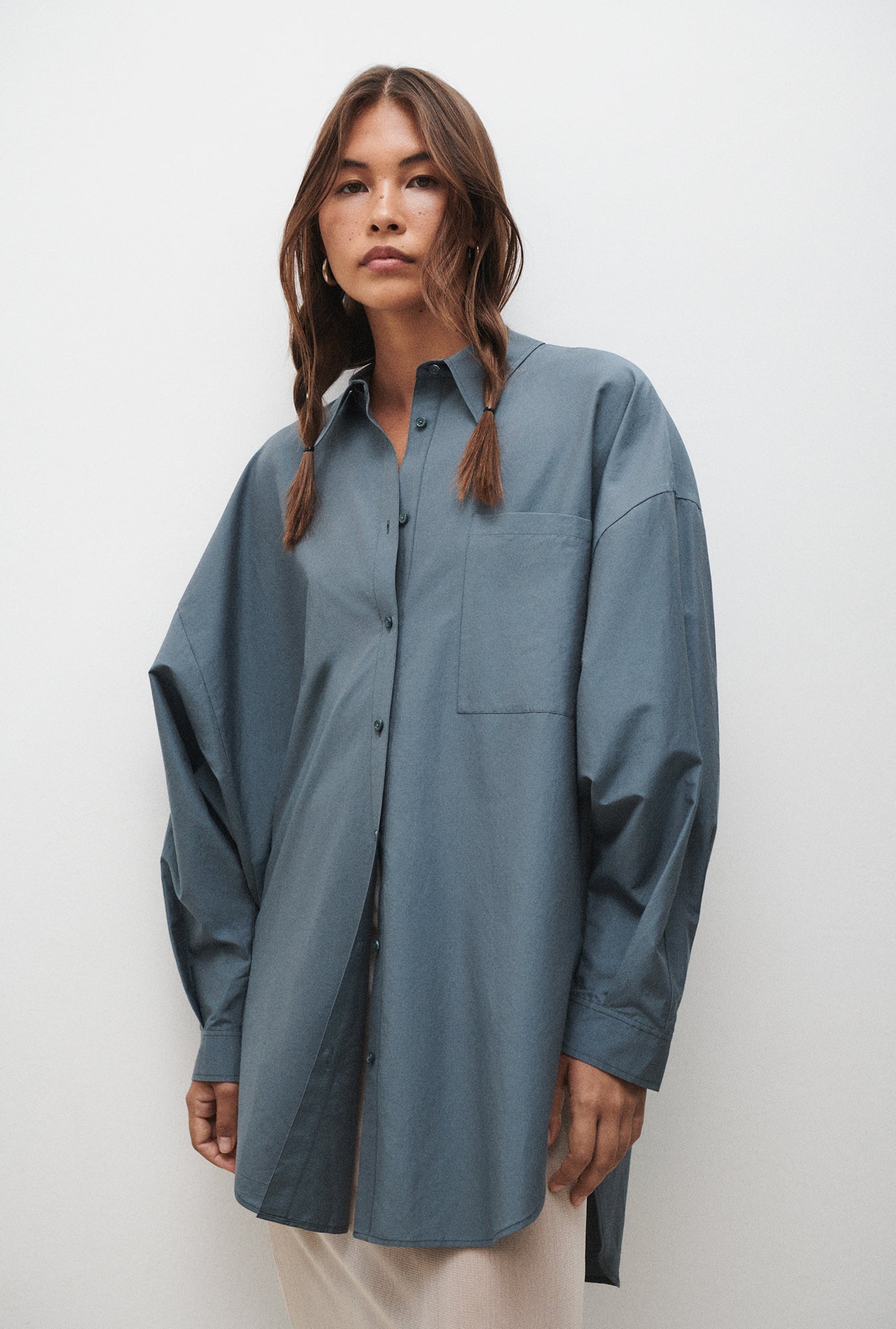 COTTON SILK ROUND SHIRT SLATE