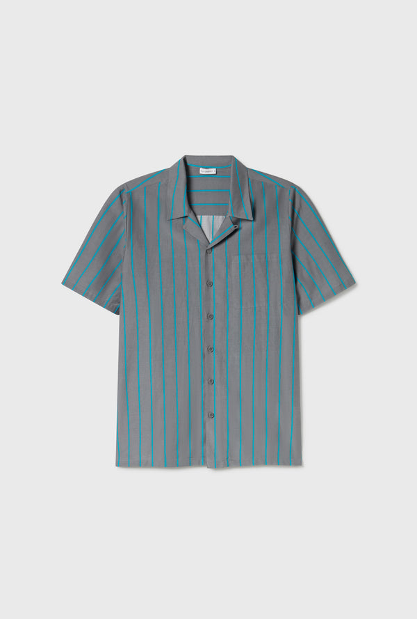 COTTON SILK CAMP SHIRT OXYGEN STRIPE