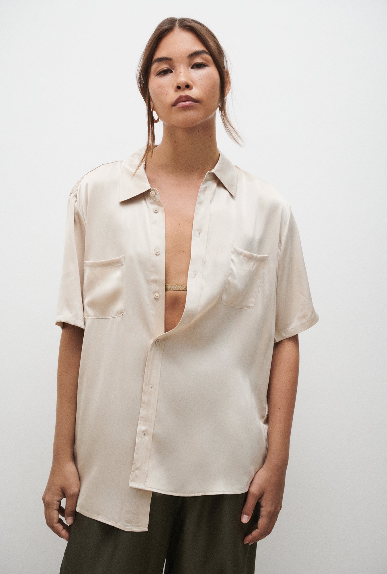 SHORT SLEEVE BOYFRIEND SHIRT HAZELNUT