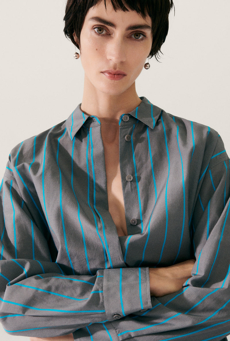 COTTON SILK MORNING SHIRT OXYGEN STRIPE