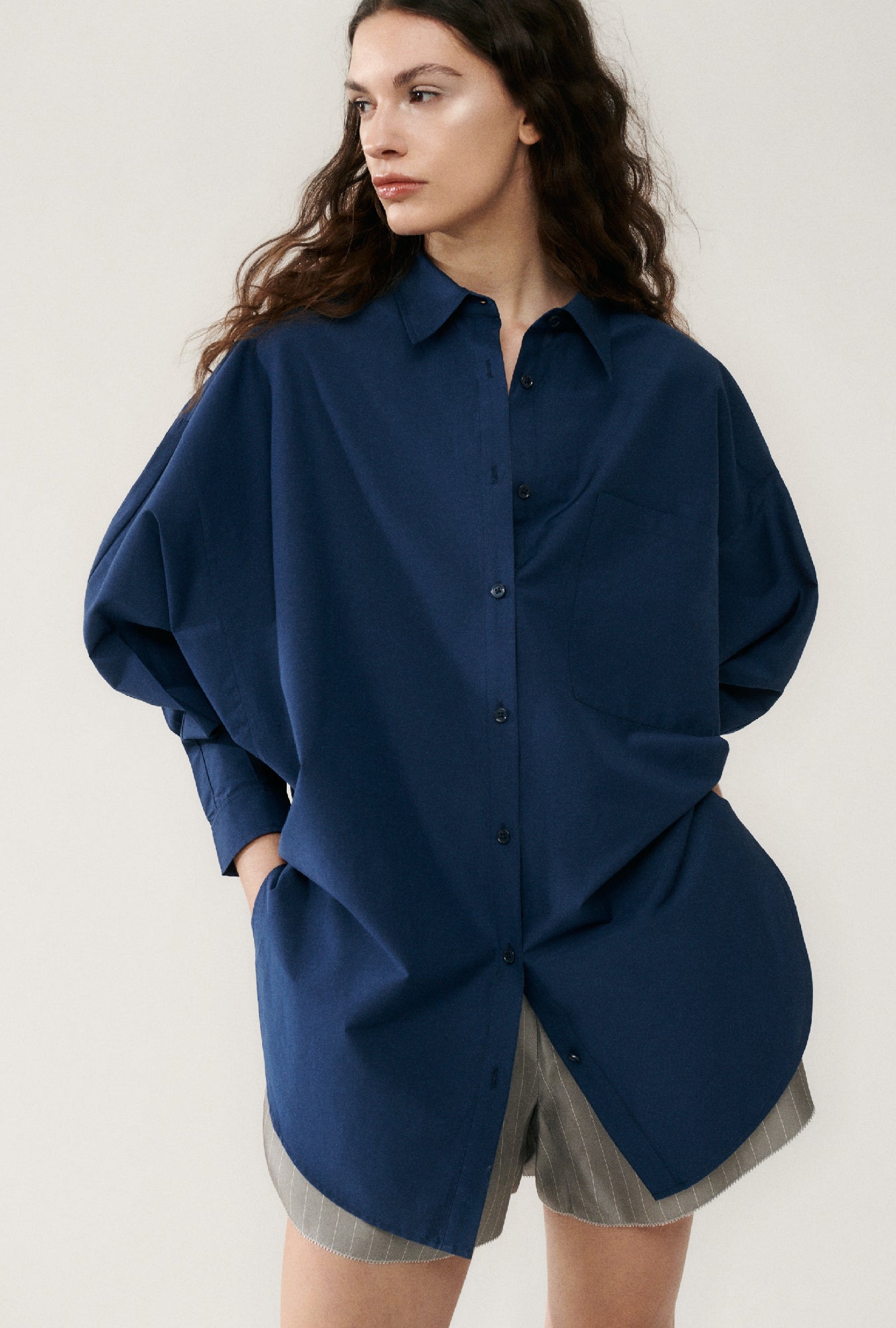 COTTON SILK ROUND SHIRT MIDNIGHT