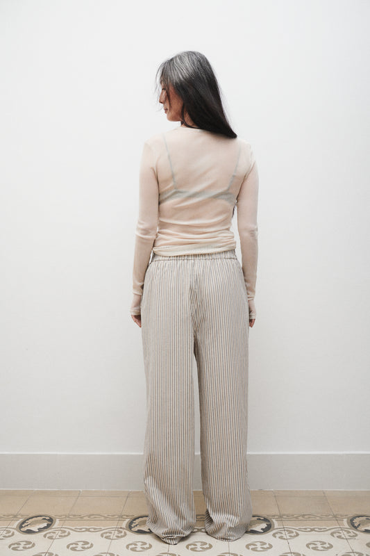 COTTON PAPER BAG PANTS SLATE STRIPE